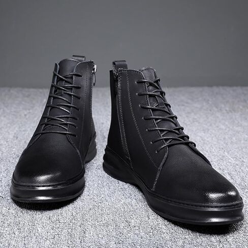 Men's Genuine Leather Ankle Boots Fashion Round Toe Lace Up Side Zipper High-Top Dress Oxfords Shoes Casual Comfort Non-slip Business Work Formal Chukka Boots in Saudi Arabia