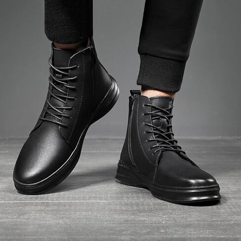 Men's Genuine Leather Ankle Boots Fashion Round Toe Lace Up Side Zipper High-Top Dress Oxfords Shoes Casual Comfort Non-slip Business Work Formal Chukka Boots in Saudi Arabia