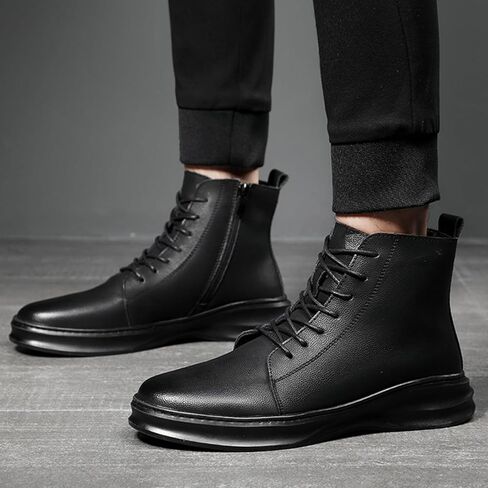 Men's Genuine Leather Ankle Boots Fashion Round Toe Lace Up Side Zipper High-Top Dress Oxfords Shoes Casual Comfort Non-slip Business Work Formal Chukka Boots in Saudi Arabia