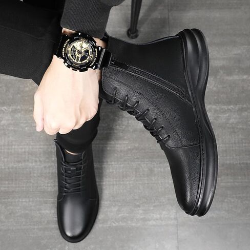 Men's Genuine Leather Ankle Boots Fashion Round Toe Lace Up Side Zipper High-Top Dress Oxfords Shoes Casual Comfort Non-slip Business Work Formal Chukka Boots in Saudi Arabia
