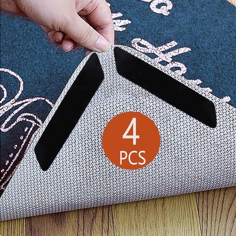 4 Pcs Non Slip Rug Pads, Grippers for Hardwood Floors and Tiles, Reusable Carpet Tape, Double-Sided Adhesive Rug Stickers in Saudi Arabia