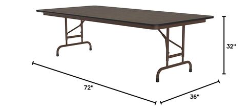 Correll 36"x72" Commercial Duty Adjustable Height Folding Table, Walnut Melamine Top 5/8" Thick Core, Made in The USA, Steel Apron (CFA3672M-01) in Saudi Arabia