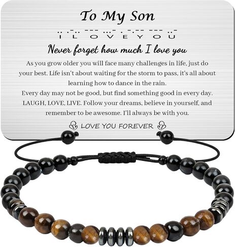 أساور مورس كود هدايا له - سوار أنا أحبك مع بطاقة محفظة منقوشة من الأم والأب والآباء إلى ابني أساور معرف الحماية الثلاثية للرجال والابن وعيد الفصح وعيد الميلاد والذكرى السنوية للتخرج in Kuwait