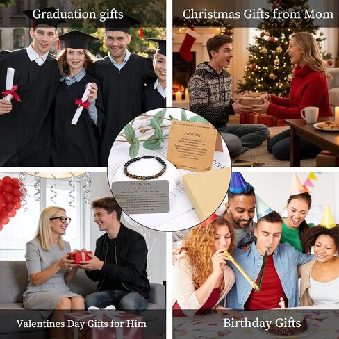 أساور مورس كود هدايا له - سوار أنا أحبك مع بطاقة محفظة منقوشة من الأم والأب والآباء إلى ابني أساور معرف الحماية الثلاثية للرجال والابن وعيد الفصح وعيد الميلاد والذكرى السنوية للتخرج in Kuwait