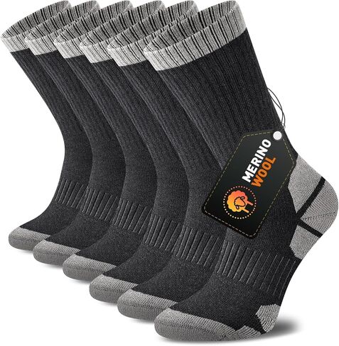 Niorasen Merino Wool Hiking Crew Socks for Men & Women, Thick Cushioned Anti-Blister, Moisture-Wicking, Seamless, 3/5 Pairs in Kuwait