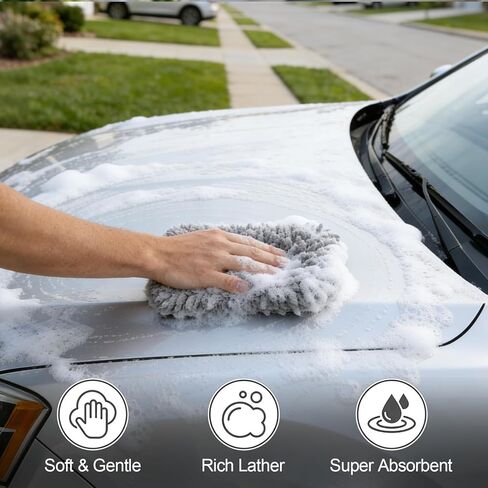 ملابس تنظيف الألياف الدقيقة للسيارات - 2 حزمة من وسادات غسل الألياف الدقيقة من تشنيل وسادة غسل سيارة رمادية للتنظيف اللطيف من قوارب الدراجات النارية للسيارات ، ناعمة وامتصاص للغاية ، وسهلة التنظيف وقابلة لإعادة الاستخدام in Kuwait