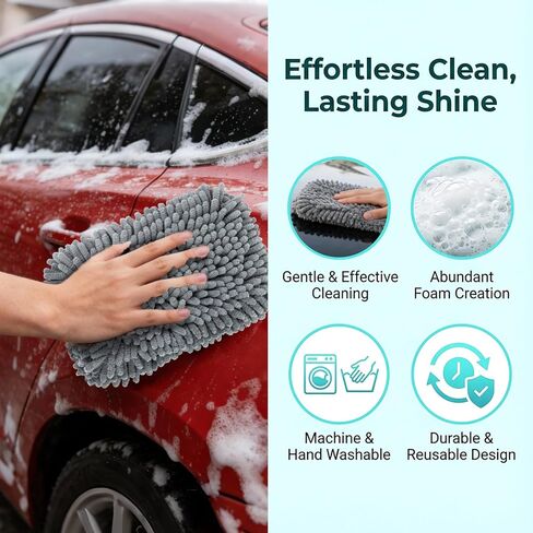 ملابس تنظيف الألياف الدقيقة للسيارات - 2 حزمة من وسادات غسل الألياف الدقيقة من تشنيل وسادة غسل سيارة رمادية للتنظيف اللطيف من قوارب الدراجات النارية للسيارات ، ناعمة وامتصاص للغاية ، وسهلة التنظيف وقابلة لإعادة الاستخدام in Kuwait