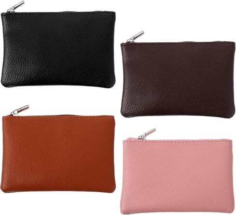 4Pcs Change Purse, Leather Zipper Coin Purse for Women, Lychee-textured PU Coin Pouch with Zipper, Portable Change Holder for Women Men (4 colors) in Saudi Arabia