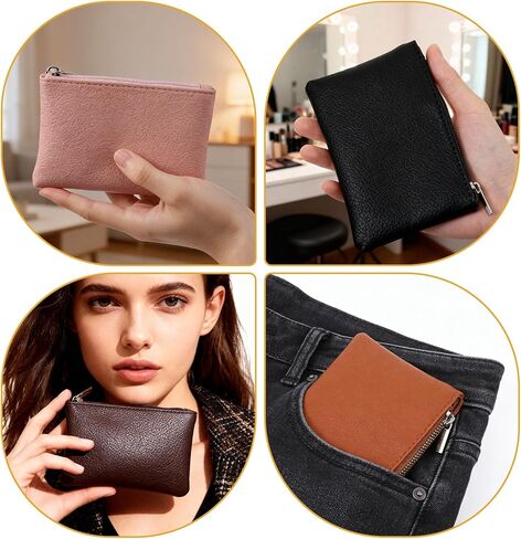 4Pcs Change Purse, Leather Zipper Coin Purse for Women, Lychee-textured PU Coin Pouch with Zipper, Portable Change Holder for Women Men (4 colors) in Saudi Arabia