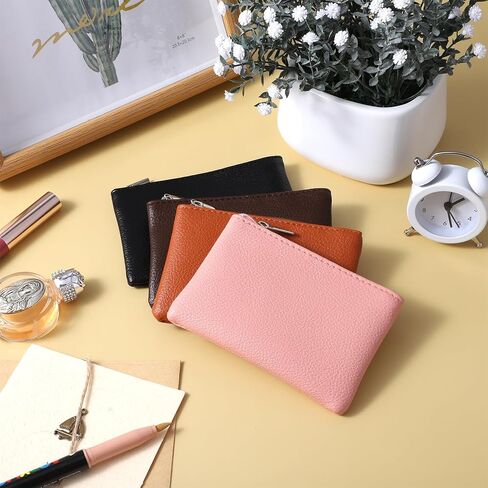 4Pcs Change Purse, Leather Zipper Coin Purse for Women, Lychee-textured PU Coin Pouch with Zipper, Portable Change Holder for Women Men (4 colors) in Saudi Arabia