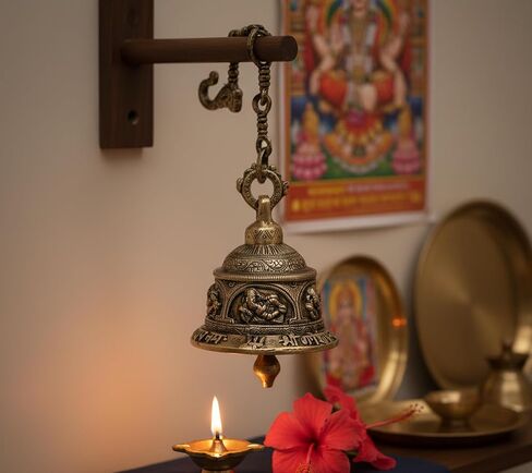 eSplanade - Brass Hanging Bell with Chain | Brass Hanging Bell Ghanti | Home Decor | Door Decor | Pooja Accessories in Kuwait