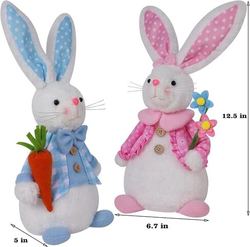 Juegoal 2 Pack Lighted Easter Bunny, 12.5" Handmade Huggable Rabbits Couple with Lights, Light Up Easter Basket Rabbits Easter Gift, Party Favor Figurine for Spring Tabletop Holiday Room, White in Saudi Arabia