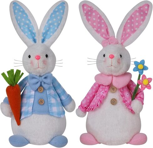 Juegoal 2 Pack Lighted Easter Bunny, 12.5" Handmade Huggable Rabbits Couple with Lights, Light Up Easter Basket Rabbits Easter Gift, Party Favor Figurine for Spring Tabletop Holiday Room, White in Saudi Arabia