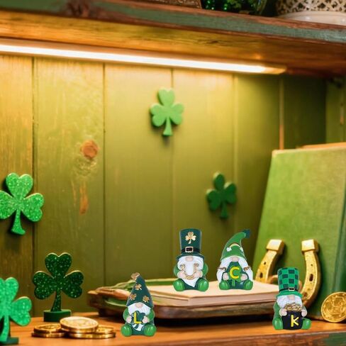 MEETYAMOR زينة يوم القديس باتريك، 4 قطع تمثال راتنج جنوم لديكور يوم القديس باتريك، علامة الحظ تماثيل البرسيم الأخضر الأيرلندي تقف لطاولة المنزل، رف، رف in Kuwait