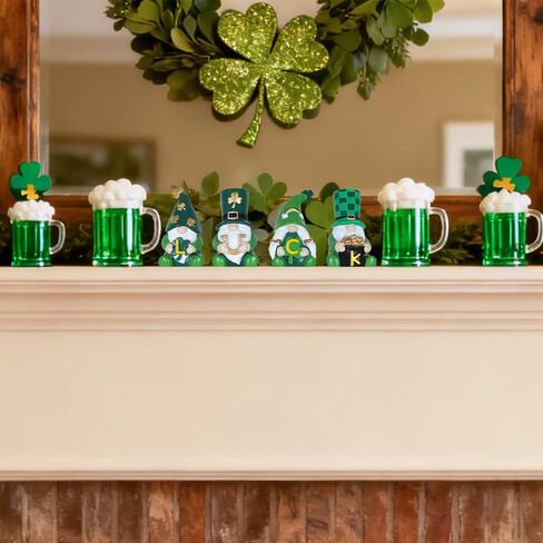 MEETYAMOR زينة يوم القديس باتريك، 4 قطع تمثال راتنج جنوم لديكور يوم القديس باتريك، علامة الحظ تماثيل البرسيم الأخضر الأيرلندي تقف لطاولة المنزل، رف، رف in Kuwait