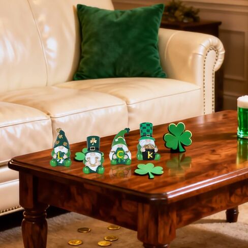 MEETYAMOR زينة يوم القديس باتريك، 4 قطع تمثال راتنج جنوم لديكور يوم القديس باتريك، علامة الحظ تماثيل البرسيم الأخضر الأيرلندي تقف لطاولة المنزل، رف، رف in Kuwait