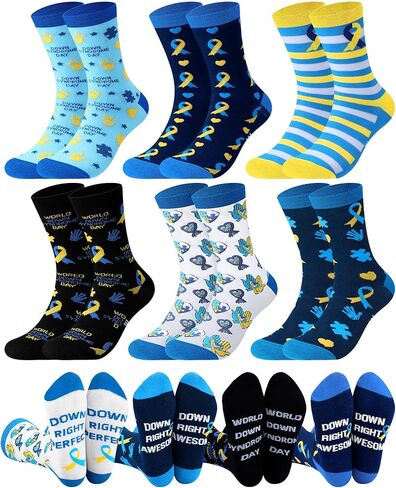 6 Pairs World Down Syndrome Day Socks for Adults Down Syndrome Awareness Gifts for Men Women in Saudi Arabia