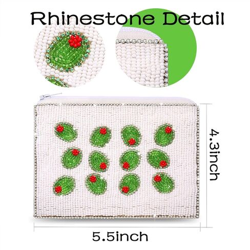 Olives Coin Purse,Rhinestone Beads Small Wallet Organizer, Zipper Bag for Coins,Cute Fruit Coin Pouch for Women,Exquisite Bag Mini Card Holder,4.3"h x 5.5"w (Olives) in Saudi Arabia