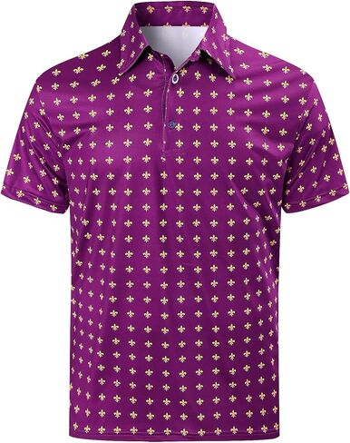 Funny World Men's Mardi Gras Golf Shirt Moisture Wicking Polo Short Sleeve Performance Quick-Dry Shirts in Saudi Arabia