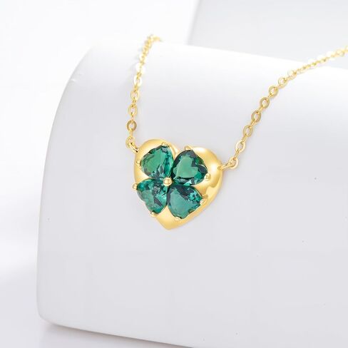 SISGEM 10k Gold Green Four Clover Heart Choker Necklaces for Women, Lucky Jewelry Present for Her, 15-18 Inches in Saudi Arabia