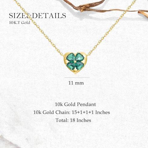 SISGEM 10k Gold Green Four Clover Heart Choker Necklaces for Women, Lucky Jewelry Present for Her, 15-18 Inches in Saudi Arabia