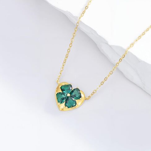 SISGEM 10k Gold Green Four Clover Heart Choker Necklaces for Women, Lucky Jewelry Present for Her, 15-18 Inches in Saudi Arabia