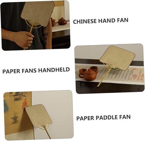 1Pc Chinese Hand Fan Vintage Style Handmade Xuan Paper Paddle Fan with Bamboo Frame for Home Decoration in Saudi Arabia