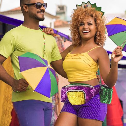 Wehhbtye Mardi Gras Fanny Pack, Mardi Gras Sequins Waist Pack with 2 Drink Holders, Reversible Purple Gold Green Glitter Belt Bag for Women Men Party Decoration Outfit Accessories in Saudi Arabia