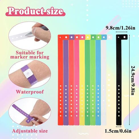 60 Pcs Plastic Wristbands for Events, Multicolor Adjustable Wristbands, Neon Waterproof Plastic Event Wrist Bands for Concerts, Festivals, Nightclubs, Bars, Parks, Carnivals, 10 Colors in Saudi Arabia