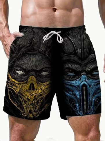 [Quick-Dry Beach Shorts] Quick-Dry Polyester Men's Beach Shorts | Geometric Print, Casual, Drawstring Waist, Machine Washable in Saudi Arabia