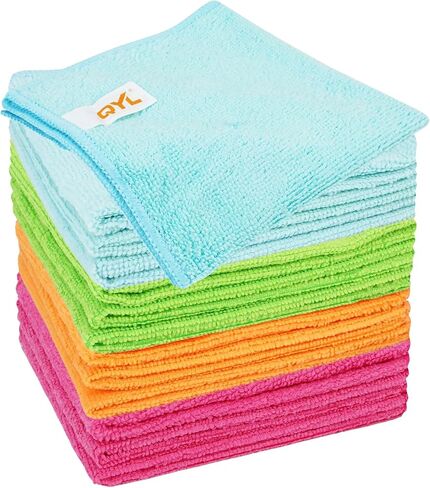 QYL Microfiber Cleaning Cloth,12 Pack Cleaning Rags, Cleaning Towels with 4 Color Assorted, 11.8"X11.8"(Green/Blue/Yellow/Pink) in Saudi Arabia