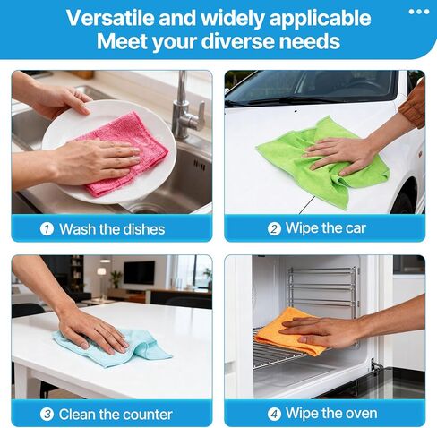 QYL Microfiber Cleaning Cloth,12 Pack Cleaning Rags, Cleaning Towels with 4 Color Assorted, 11.8"X11.8"(Green/Blue/Yellow/Pink) in Saudi Arabia