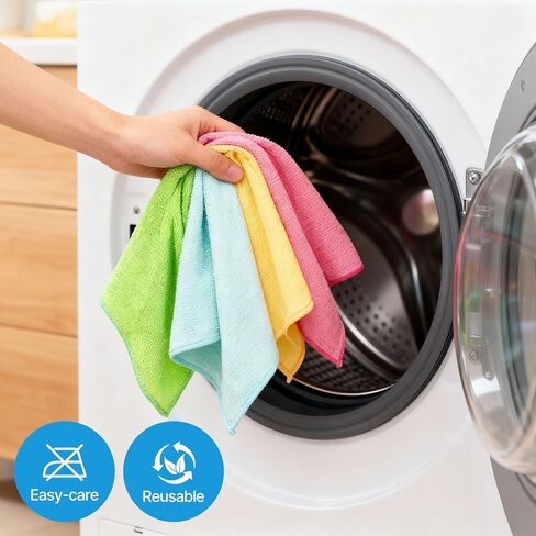QYL Microfiber Cleaning Cloth,12 Pack Cleaning Rags, Cleaning Towels with 4 Color Assorted, 11.8"X11.8"(Green/Blue/Yellow/Pink) in Saudi Arabia