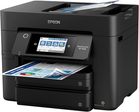 طابعة Epson Workforce Pro WF-4833 اللاسلكية النافثة للحبر الملونة الكل في واحد، أسود - طباعة مسح ضوئي وفاكس - 25 صفحة في الدقيقة، 4800 × 2400 نقطة في البوصة، شاشة لمس 4.3 بوصة، طباعة تلقائية على الوجهين، 50 ورقة ADF، 500 ورقة، إيثرنت in Saudi Arabia