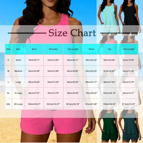 Tankini Swimsuits for Women Two Piece Athletic Bathing Suits Flowy Tankinis Top with Sporty Pockets Boy Shorts in Saudi Arabia