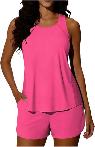 Tankini Swimsuits for Women Two Piece Athletic Bathing Suits Flowy Tankinis Top with Sporty Pockets Boy Shorts in Saudi Arabia
