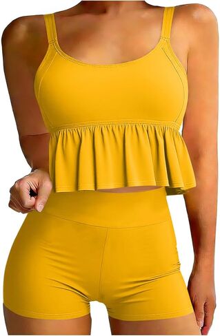 Womens Two Piece High Waisted Swimsuits Ruffle Tummy Control Bathing Suits Tankini Ruched Bathing Suit Swimwear 2026 in Kuwait