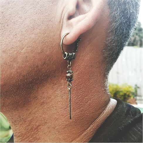 حلق عين النمر للرجال مع ريشة برونزية - مجوهرات أمريكية أصلية - أقراط خلفية على شكل قرصان مفردة من الريش in Kuwait