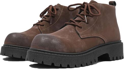 Men'S Platform Chunky Combat Ankle Boots Retro Lace Up Wide Round Toe Comfort High Top Lug Sole Non Slip Waterproof Work Motorcycle Hiking Boots For Travel Outdoor Activities in Saudi Arabia