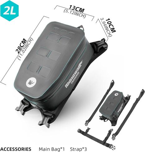 Rhinowalk Waterproof Motorcycle Tank Bag, 2L Compact Motorbike Tank Pouch with MOLLE Webbing, Removable Inner Liner, Cable Port, Reflective Logo, Organized Interior in Saudi Arabia