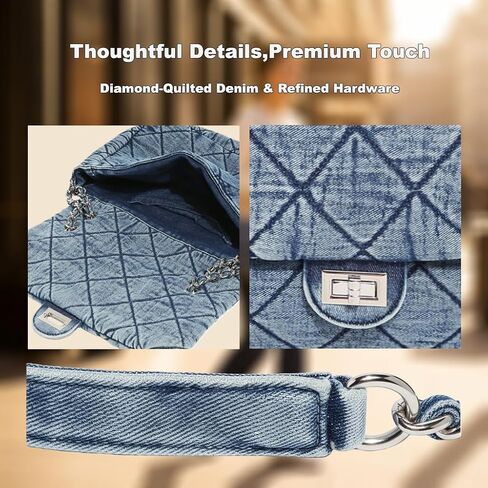 Quilted Denim Purse for Women, Large Capacity Vintage College Style Shoulder Bag Denim Tote Bag, Chain Crossbody Bag in Saudi Arabia