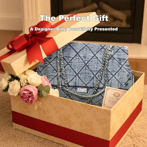 Quilted Denim Purse for Women, Large Capacity Vintage College Style Shoulder Bag Denim Tote Bag, Chain Crossbody Bag in Saudi Arabia