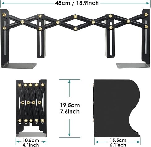 نهايات كتب قابلة للتعديل، نهايات كتب معدنية شديدة التحمل، حامل كتب قابل للتوسيع، حامل رف رف لتخزين منظم ملفات الكتب في مكتب الطلاب، يمتد حتى 19 بوصة (أسود) in Kuwait