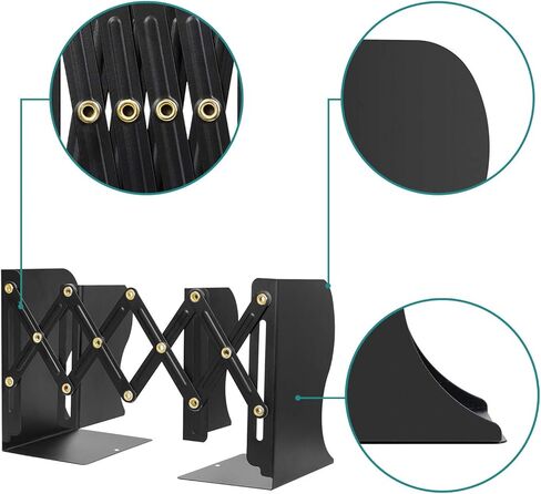 نهايات كتب قابلة للتعديل، نهايات كتب معدنية شديدة التحمل، حامل كتب قابل للتوسيع، حامل رف رف لتخزين منظم ملفات الكتب في مكتب الطلاب، يمتد حتى 19 بوصة (أسود) in Kuwait