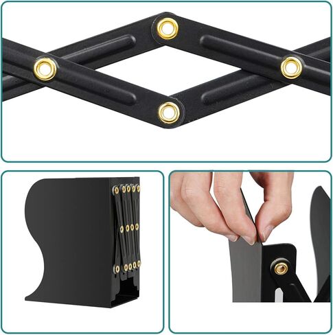 نهايات كتب قابلة للتعديل، نهايات كتب معدنية شديدة التحمل، حامل كتب قابل للتوسيع، حامل رف رف لتخزين منظم ملفات الكتب في مكتب الطلاب، يمتد حتى 19 بوصة (أسود) in Kuwait