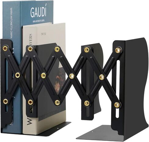 نهايات كتب قابلة للتعديل، نهايات كتب معدنية شديدة التحمل، حامل كتب قابل للتوسيع، حامل رف رف لتخزين منظم ملفات الكتب في مكتب الطلاب، يمتد حتى 19 بوصة (أسود) in Kuwait