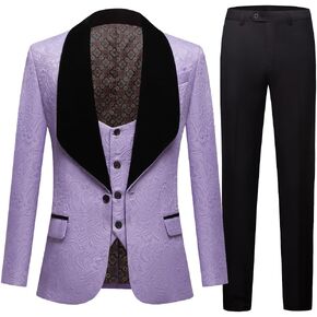 GHNXCY Men’s Suits Slim Fit 3 Piece One Button Tuxedo Suit Set Wedding Prom Dinner Party（Blazer+Vest+Pants）