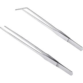 Juland Long Feeding Tongs Aquarium Tweezers Stainless Steel Straight Aqua Scaping Curved Tweezers for Fish Tank Aquatic Plants - 10.6" /27cm