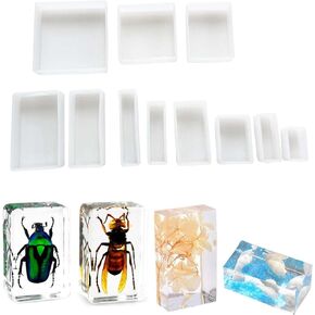 Cotsdan 11Pcs Cube Molds for Resin Hexahedron Crystal Polyhedral Mold Square Rectangular Molds Silicone Cube Casting Molds for Insect Plant Specimen Candle Wax, Soap Display Tray Molds Kit 11 Sizes