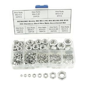 MCMASKE 300PCS Metric M1 M1.2 M1.4 M1.6 M2 M2.5 M3 M3.5 304 Stainless Steel Hex Nuts Assortment Kit for Screws and Bolts